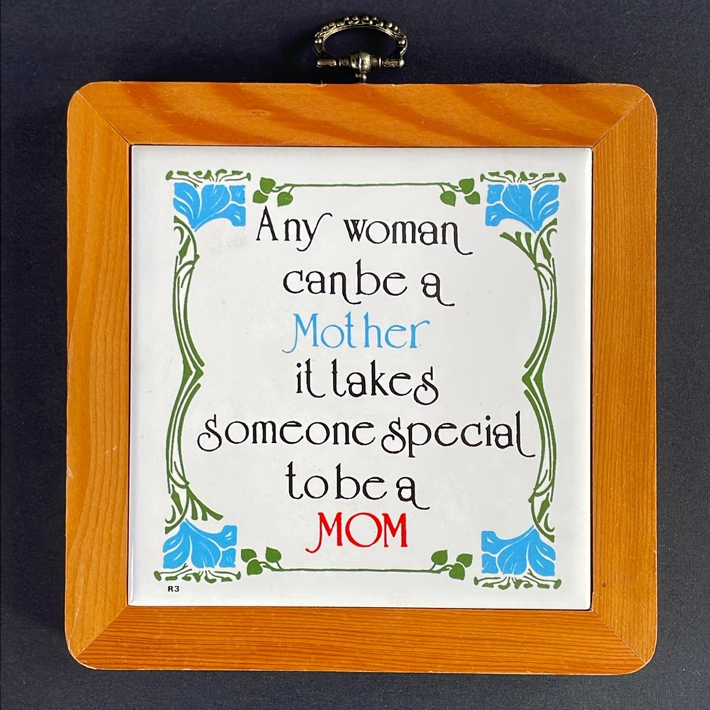 Vintage Mother Mom Ceramic Tile Wood Frame Wall Decoration